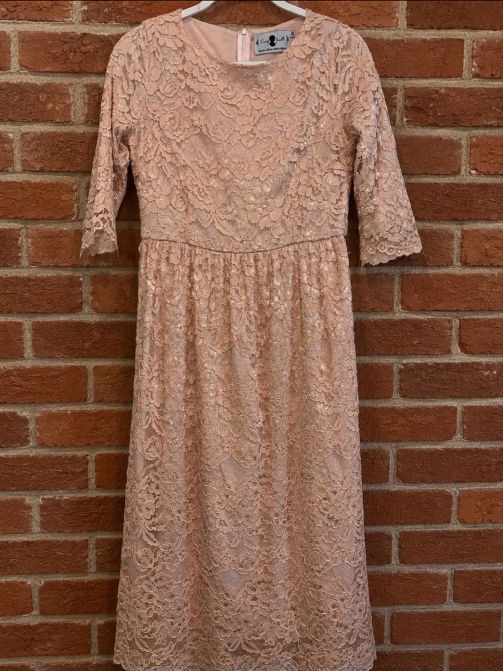 Dainty Jewells Peachy Pink Lace Midi Dress